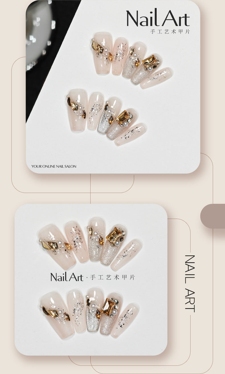 Handmade Wear Armor Handmade Advanced Texture Short Cat Eye Ice Transparent White Nail Stickers Fake Nail Tip Wholesale