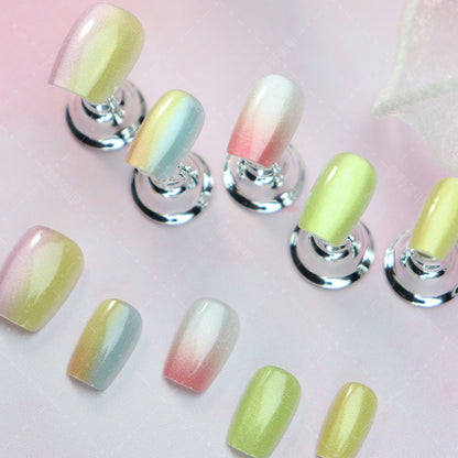 Hot Sale10Piece Pack Nail Stickers Spring and Summer Flash Aurora Magic Color Short Cross-Border Niche Supply Wear a Generation