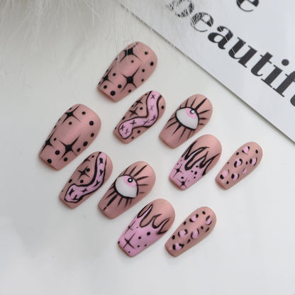 Hot Sale Nail Stickers Europe and America Y2K Pink Trendy Cool Hot Girl Graffiti Frosted Simulated Snakes Flame Eyes Leopard Print Four Awn