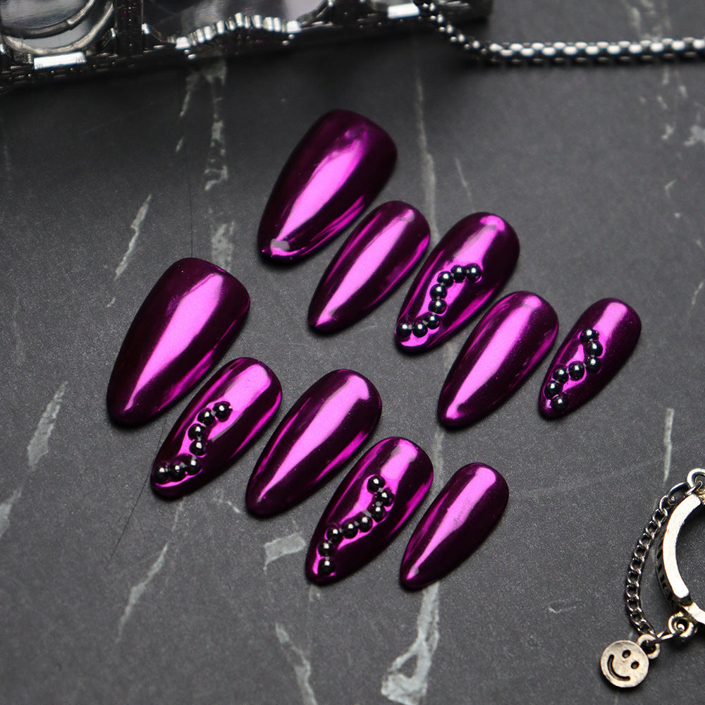 Medusa European and American Metal Purple Hand-Worn Nail Almond-Shaped Exclusive for Cross-Border Nail Art Fake Nail Tip in Stock Hot Sale