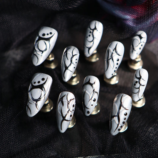 Hot Sale Halloween Nail Art Hand-Painted Flame Graffiti Handmade Wear Nail Silver Fire Finished Product UV Nail Tip