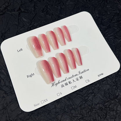 Handmade Wear Nail Strawberry Milkshake Two-Tone Gradient Mid-Length Handmade Nail Stickers Detachable Fake Nails