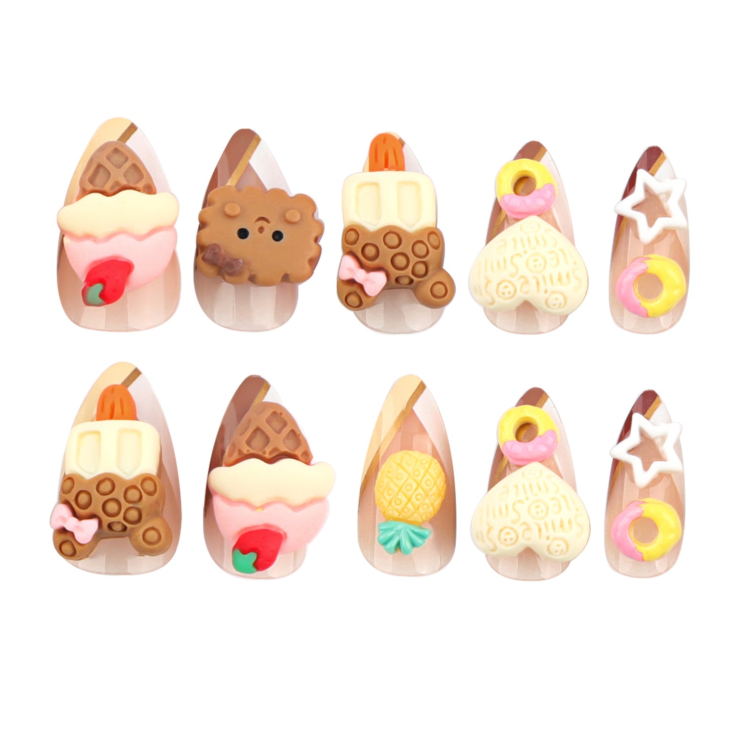 Cute Ice Cream Cake Wearing Nail Nail Beauty Cute Cartoon Biscuit Heart-Shaped Short Nail Tip fake  nails