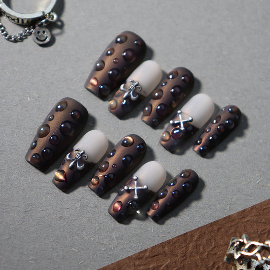 Hot Sale Nail Stickers Wear a Senior Hot Girl European and American Three-Dimensional Water Drop Metal Punk Removable UV Nail