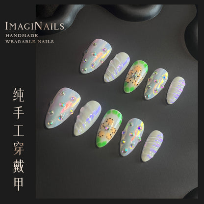 Hot Selling in Europe and America3D Three-Dimensional Carved Almond Nail Pure Hand-Worn Nail Piece