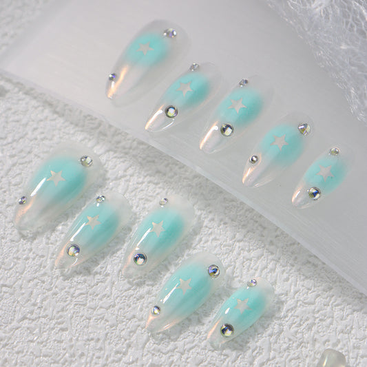 New Almond Nail Wear Nail Refreshing Mint Green Blush Finished Product XINGX Stick-on Crystals UV Nail Beauty Patch Wear Nail