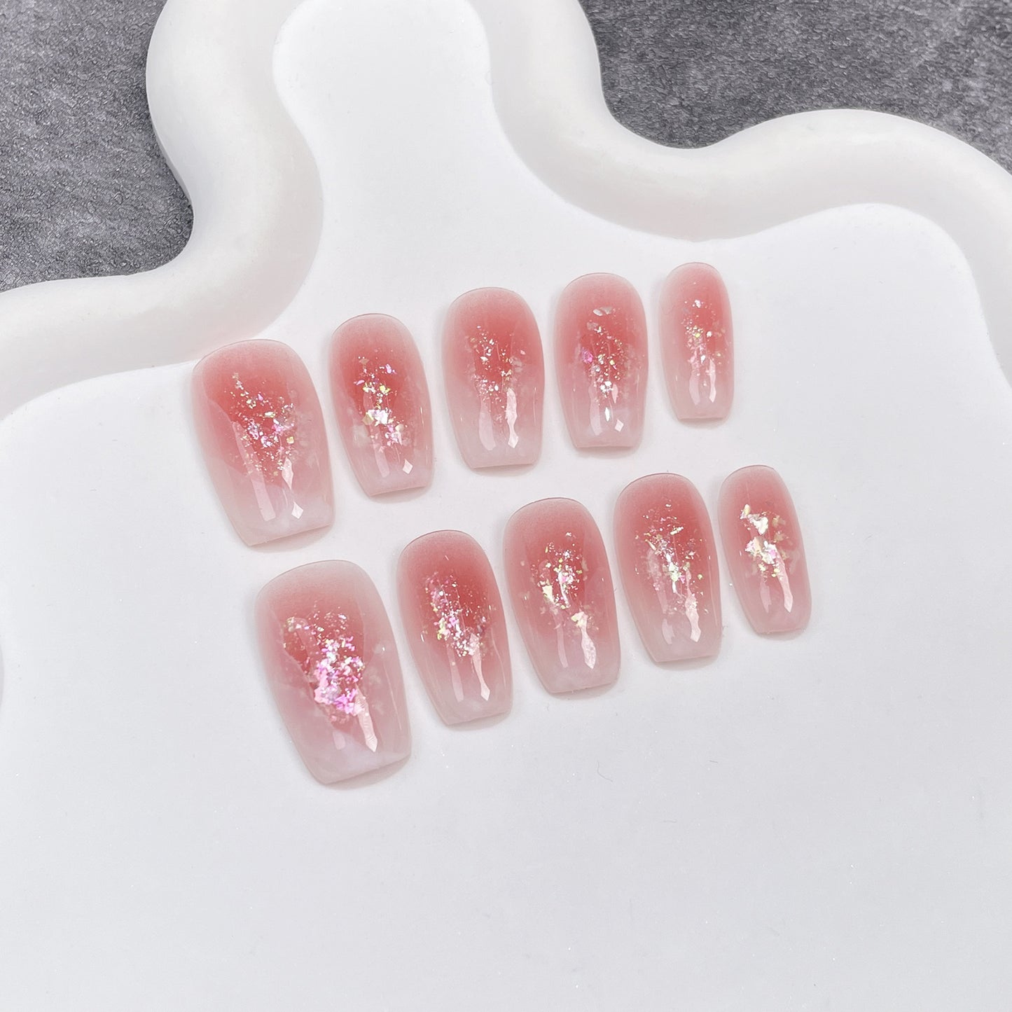 Blush Manicure Opal Pearlescent Watercolor Blooming Short Handmade Wear Nail Patch Simple Wearable Nail Sticker