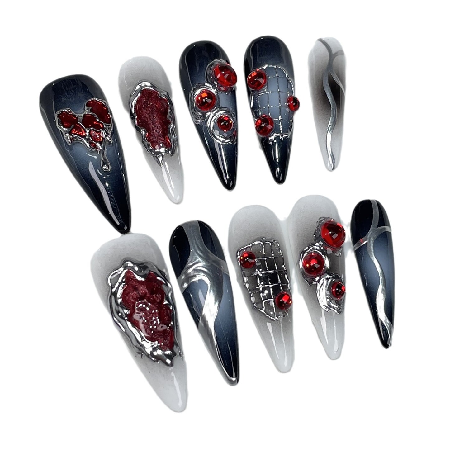 European and American Long Pointed Hand-Wear Armor Dark Gothic Style Sweet Cool Hot Girl Nail Stickers Halloween Fake Nails