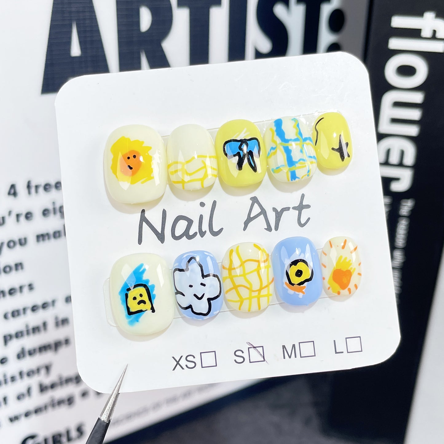 【Dyed Nail】Cartoon Cute Handmade Wear Nail Children's Fun Hand-Painted Wearable Fake Nail Patch Wholesale