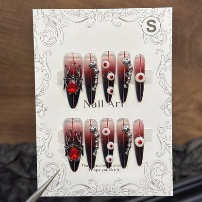 Cross-Border Hot Selling European and American Long Pointed Hand-Worn Nail Three-Dimensional Nail Ornament Bloody Rivet Spider Halloween Nail Tip