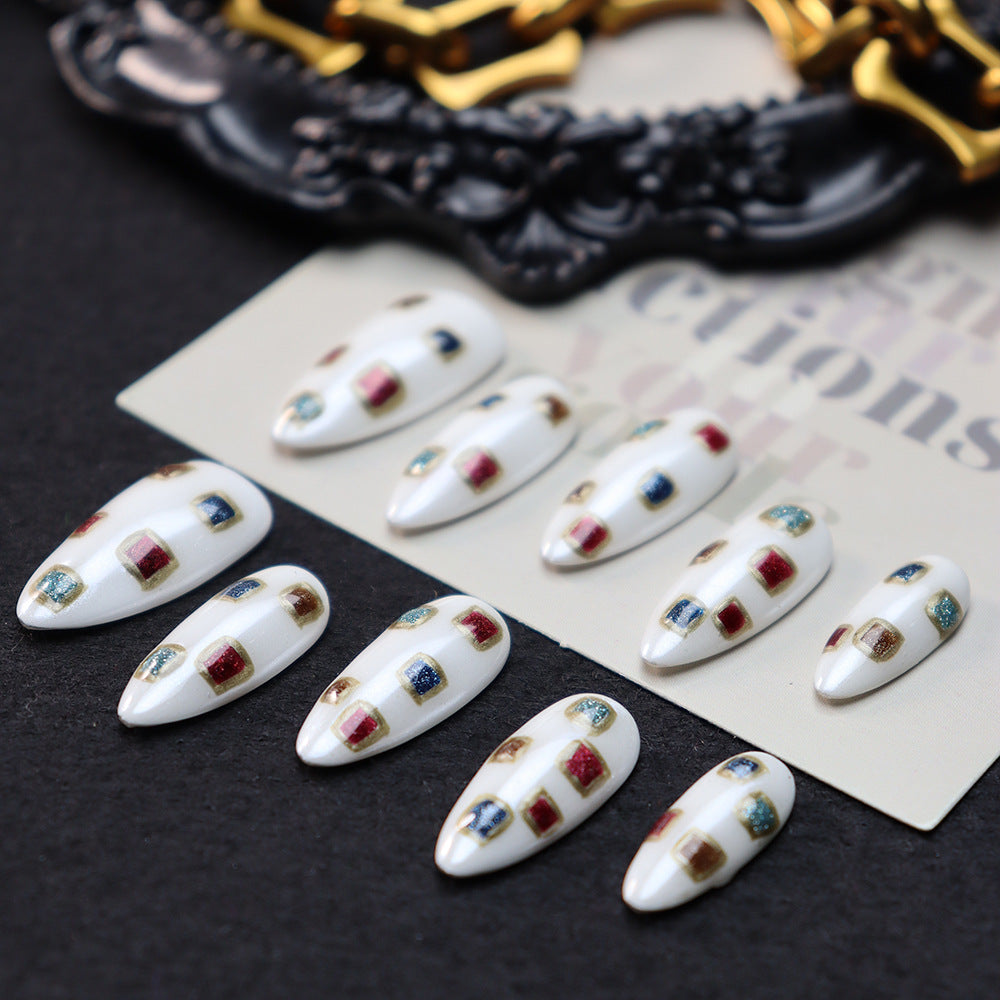 Hot Selling Handmade Wear Armor ins Xiaohongshu Colorful Mosaic Ornament Wear Nail Nail Sticker Patch