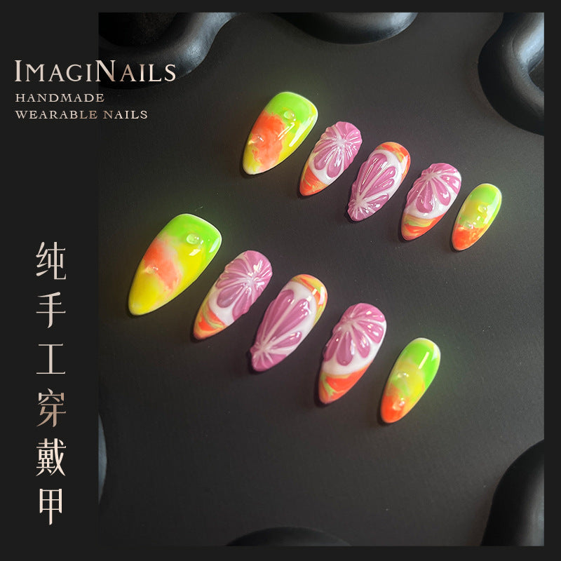 Hot Selling in Europe and America~3D Three-Dimensional Carved Almond Nail Handmade Wear Nail