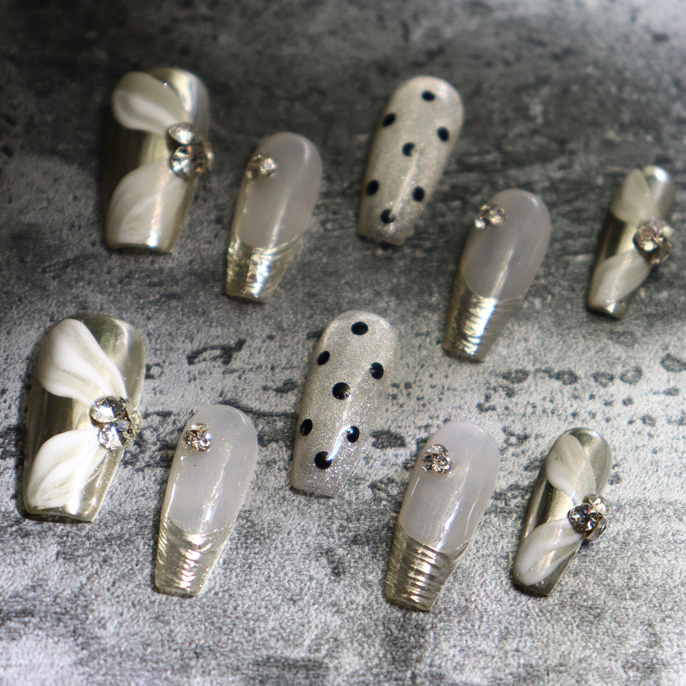 Hepburn Time Light Golden Polka Dot Wear Nail Wedding Affordable Luxury Style Temperament Nail Stickers French Ribbon