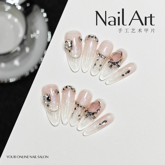 Handmade Wear Armor High-Grade Ice-Permeable Gradient Nail Stickers Alice Wonderland Handmade Fake Nail Tip Wholesale