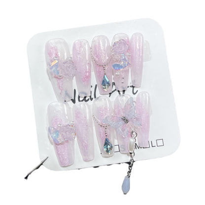 Sweet Frozen Hand-Worn Nail Pile Rhinestone Butterfly Pendant Handmade Nail Stickers Wearable Nail Sticker Wholesale