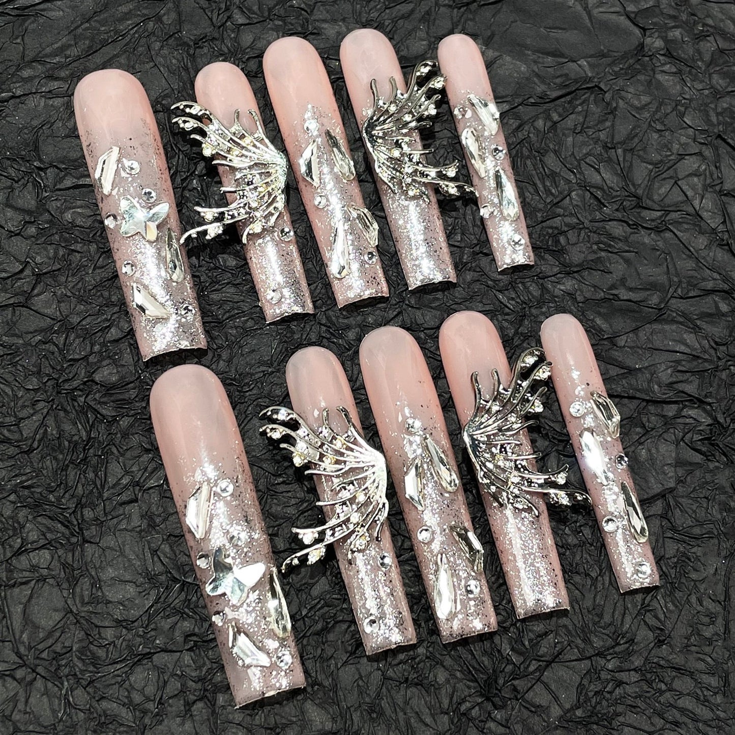 Sweet Cool Hot Girl Hand-Wear Nail Flash Heavy Industry European and American Super Long Water Pipe Nail Stickers Wearable Nail Sticker