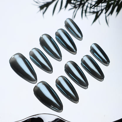 Classic Pure Blue Metal Almond-Shaped Hand-Worn Armor European and American Rock Fashion Nail Stickers All-Matching