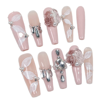 【Dyed Nail】Handmade Wear Armor Rose Manor Elegant Atmosphere Gentle Temperament40Thin Dog Super Long Ladder Manicure