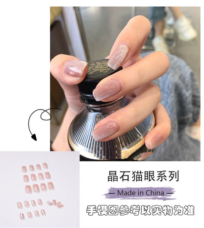 Crystal Cat's Eye Nail Powder Cat's Eye Wear Finished Product Fake Nails Nail Stickers UV Nail Nail Patch Waterproof Factory Sales