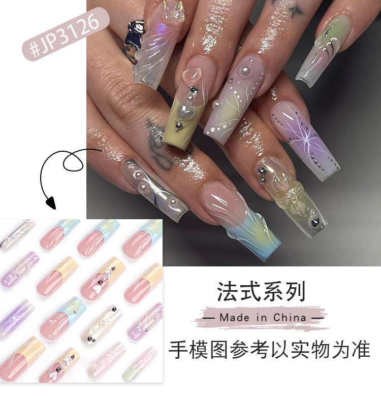 French3D Colorful Wear Nail Polish Wholesale Blooming y2k Butterfly Square Manicure Cross-Border Hot Nail Patch