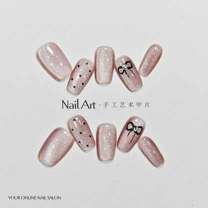 Handmade Wear Armor Advanced Cute Cat Eye Short Armor White Nail Stickers Fake Nail Tip High Goods Selective Rettroubled