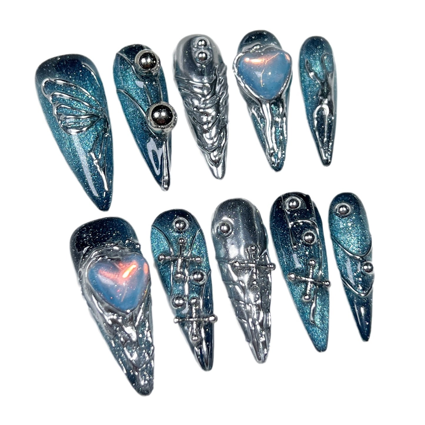 【Dyed Nail】Handmade Wear Armor Star Galaxy Creative Hand Painted Butterfly European and American Long Tip Finished Nail Beauty Patch