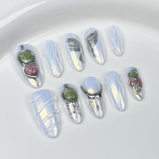 European and American Aurora Almond Nail Relief Cat's Eye Gem Hand-Worn Nail Simple Sweet Wearable Nail Sticker