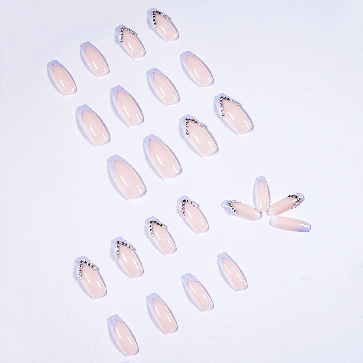 Light Purple French Full Diamond Long Ballet Nail Stickers Nail Patch Wear Finished Nail Beauty Fake Nails Detachable Nail