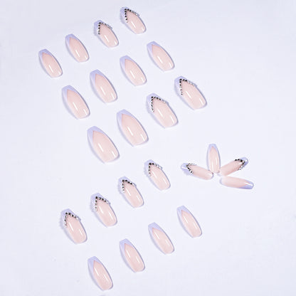 Light Purple French Full Diamond Long Ballet Nail Stickers Nail Patch Wear Finished Nail Beauty Fake Nails Detachable Nail