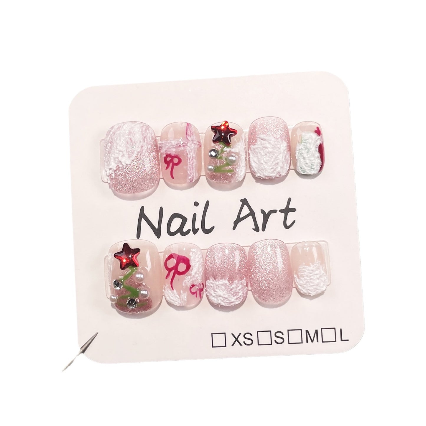 Handmade Wear Nail Christmas New Snowy Village Cute Sweet Short Cat Eye Manicure Wearable Nail Sticker