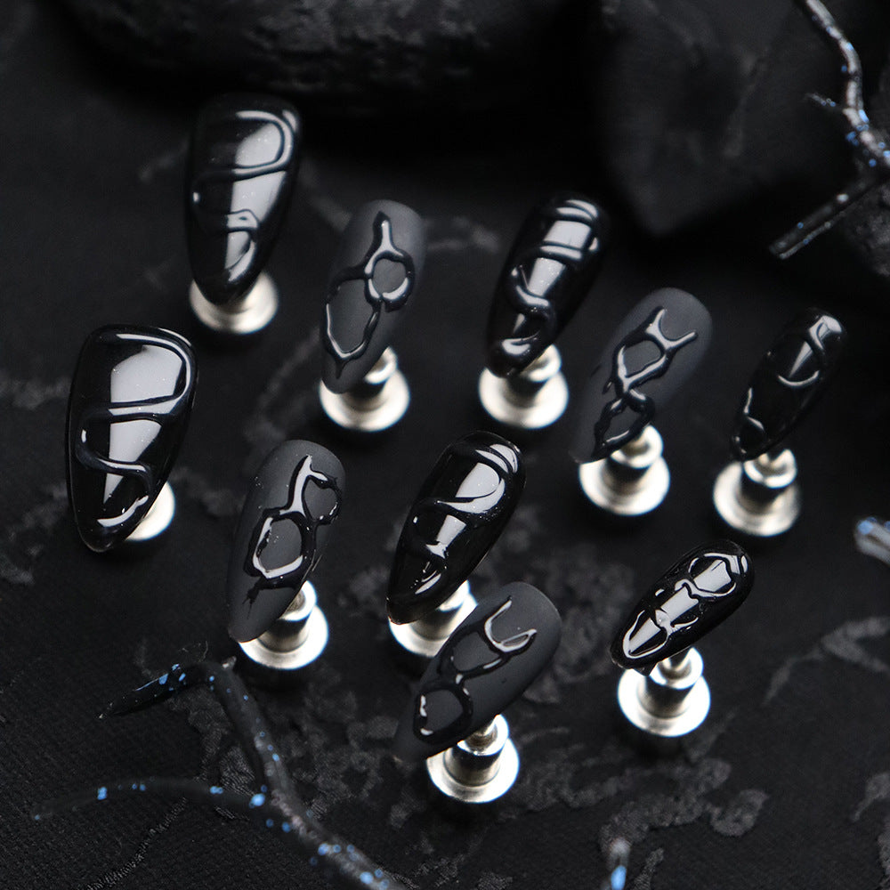 New Style Hand-Made Handmade Black Three-Dimensional Hot Girl Sweet Cool White Dark Shadow Fake Nail Tip Phototherapy