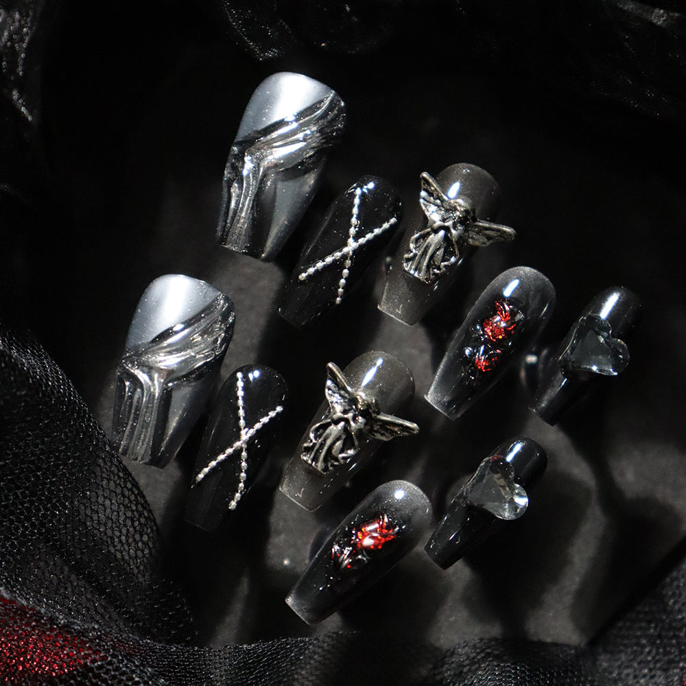 Wear Armor Dark Angel Silver Dark Night Rose European and American Hot Girl Heavy Metal Advanced Wear Nail Stickers Rock Wind