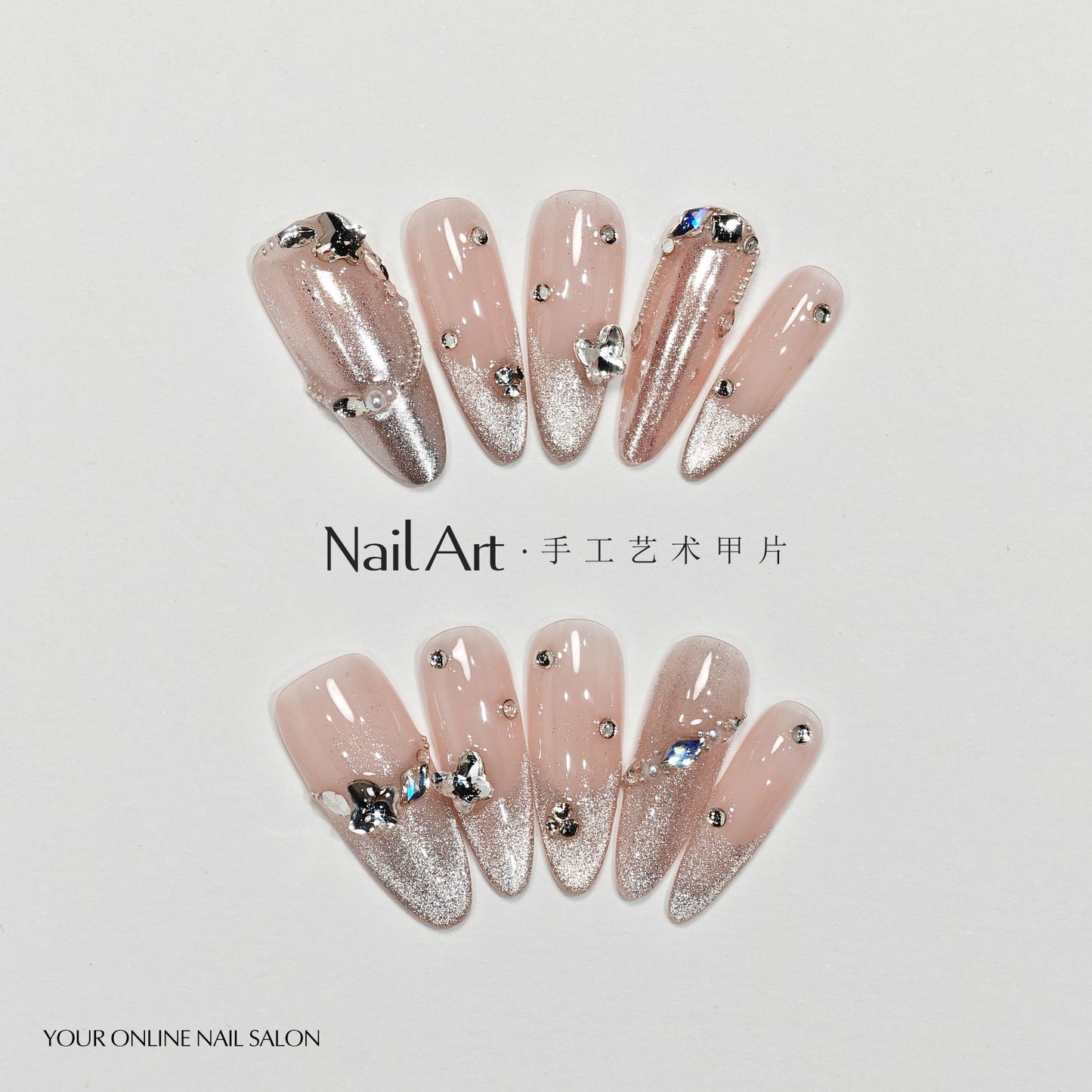 Handmade Wear Armor High Sense Autumn and Winter Cat Eyes White Cute Butterfly Nail Stickers Handmade Fake Nail Tip