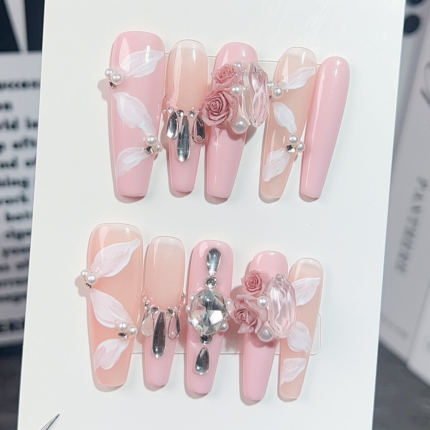 【Dyed Nail】Handmade Wear Armor Rose Manor Elegant Atmosphere Gentle Temperament40Thin Dog Super Long Ladder Manicure