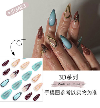 High Sense Autumn and Winter New Wear Armor French Cross Manicure Fake Nails Short Almond Wearable Nail Tip