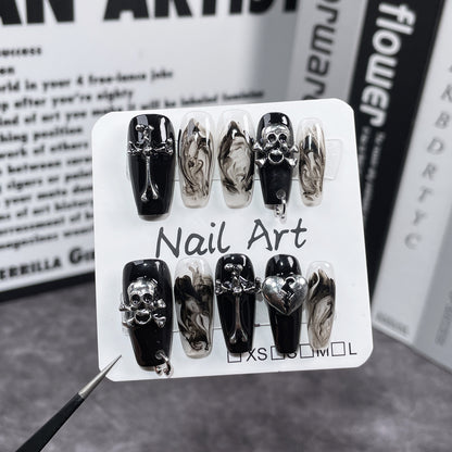 Handmade Hot Girl Manicure Dark Niche Punk Hand-Worn Nail European and American Personalized Wearable Nail Sticker