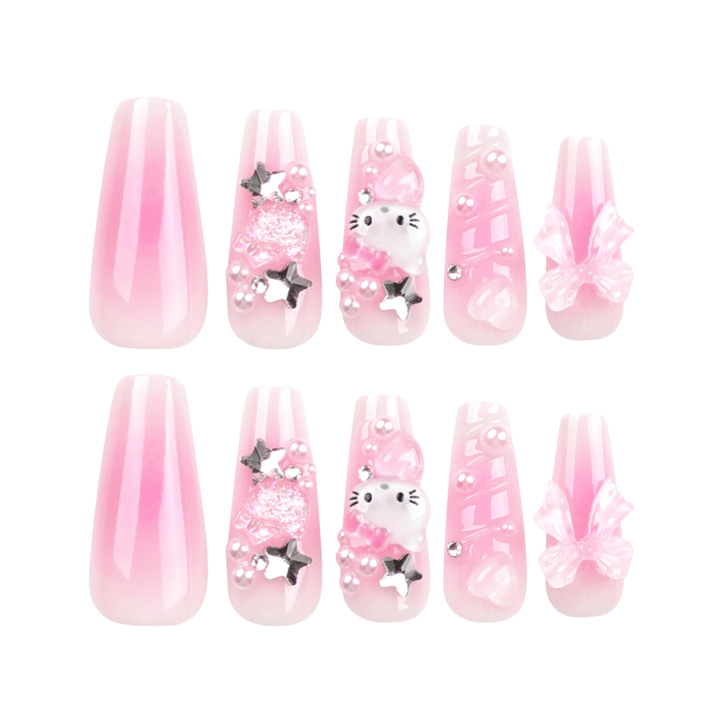 Cute Hello Kitty Nail Polish Three-Dimensional Water Ripple Nail Beauty Nail Stickers Bow Wearable Nail Tip