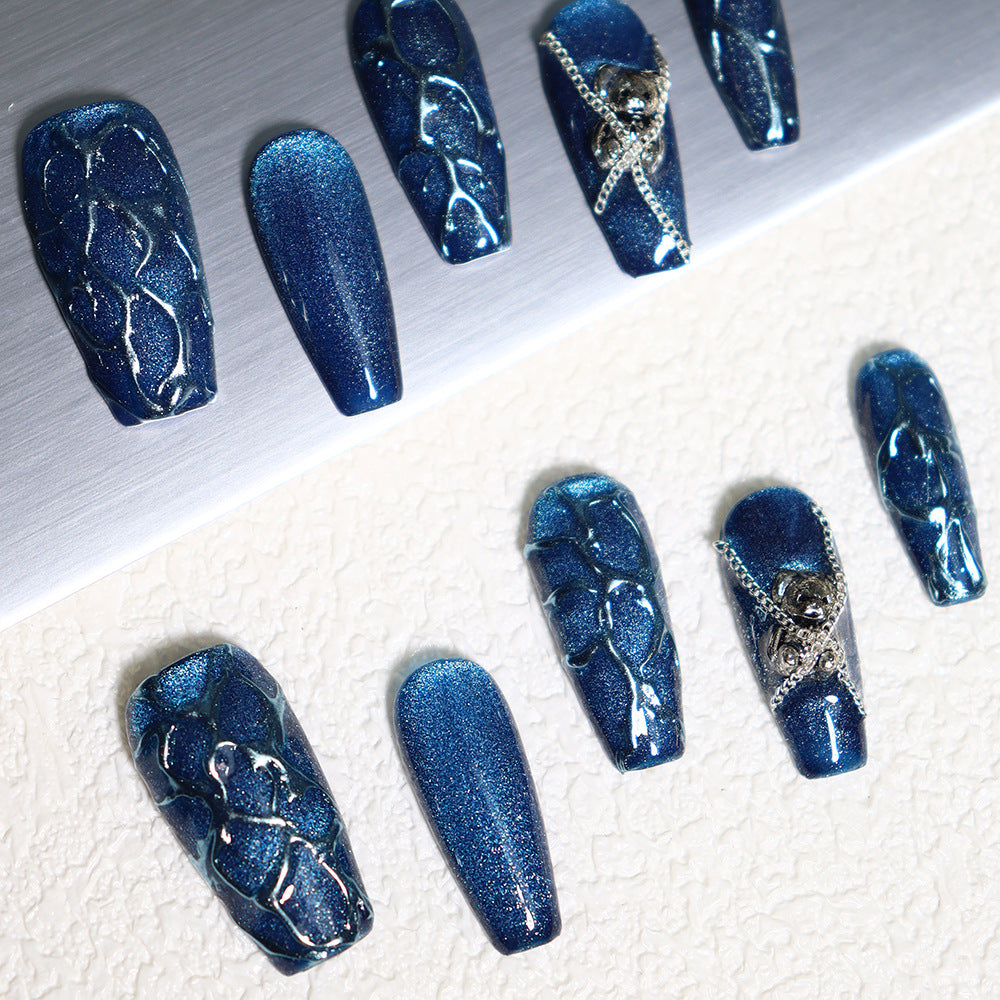 Hot Sale Bear Royal Blue Cat Eye Wear Armor Flash Blue Chain European and American Hot Girl Retro Sweet Cool Nail Stickers