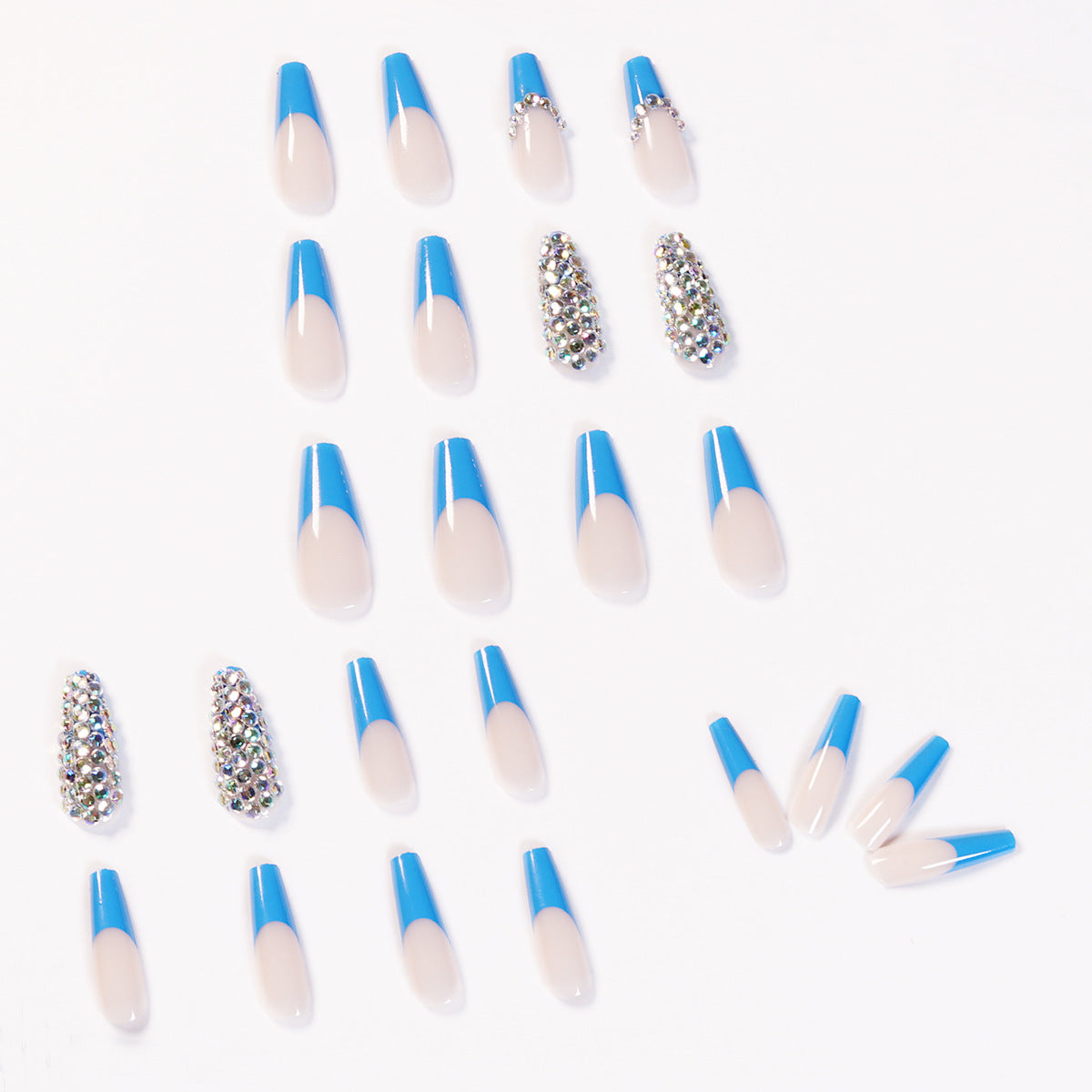 Blue French Full Diamond presson nail Wear Finished Nail Beauty Fake Nails Detachable Nail Stickers Exclusive for Cross-Border