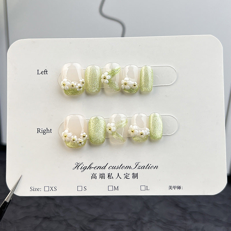 Hand-Worn Armor Short Spring and Summer Comely Five Petal Flower Nail Stickers Reusable Fake Nails