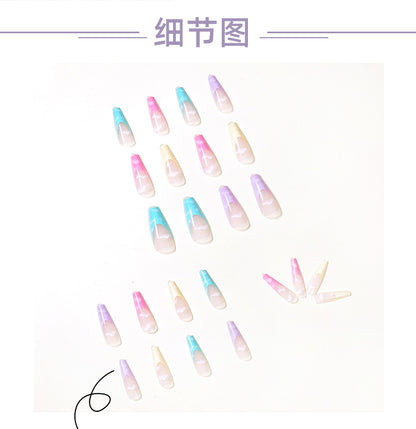 Rainbow Series French Cotton Clouds Foreign Trade Direct Supply Wear Finished Nail Beauty Fake Nails Nail Stickers Nail Patch