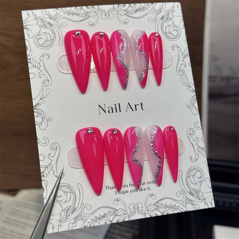 Cross-Border European and American Long Tip ins Fashion Color Pointed Nail Pure Hand Wear Nail Nail Stickers Removable Fake Nails