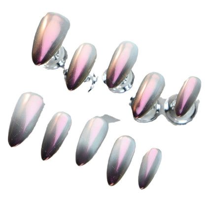 New Almond Style Nail Stickers European and American Sweet Cool Hot Girl Autumn and Winter High-Grade Cat Eye Solid Magic Mirror Purple Handmade Finished Product