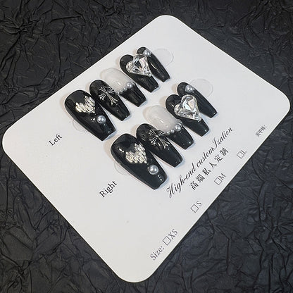 Handmade Wear Nail Crock Heart Crooked Heart Light Diamond Dark European and American Style Nail Stickers Detachable Fake Nails