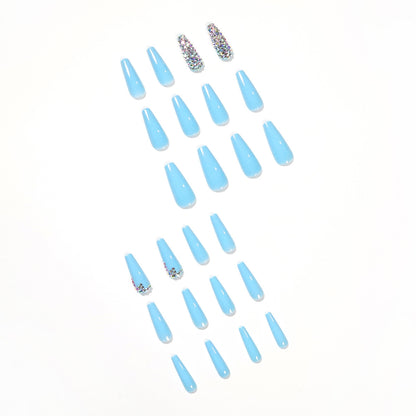 Sky Blue Full Diamond Wear Finished Nail Beauty Fake Nails Press on nail Nail Patch Detachable Nail Tip Cross-Border