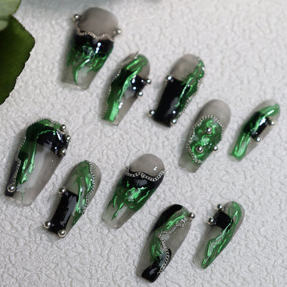 European and American Metallic Rock style Wear a Chain Green Sweet Cool Hot Girl INS Wind Nail Stickers