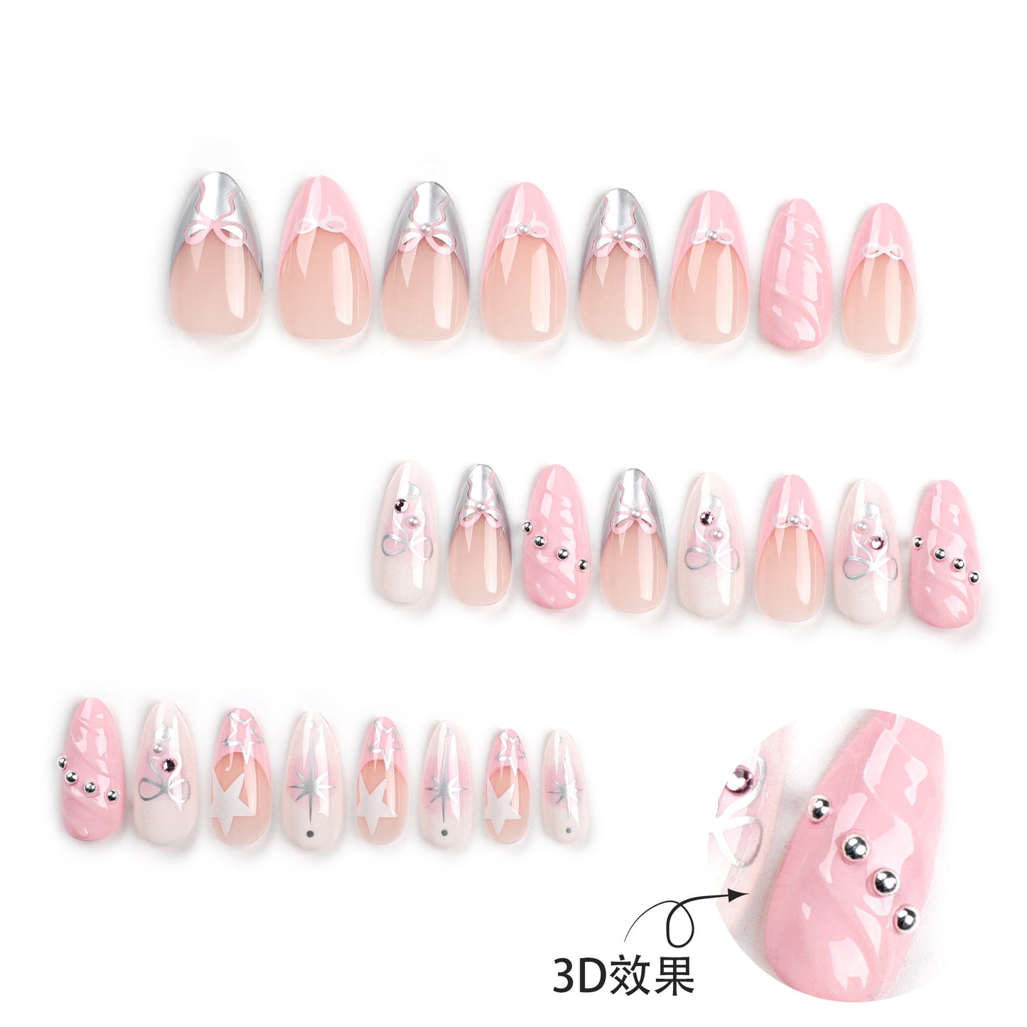 European, American and French Style Wear Nail Tip3D Pink Fake Nails Nail Stickers Removable Finished Product24Piece Nail Tip Wholesale