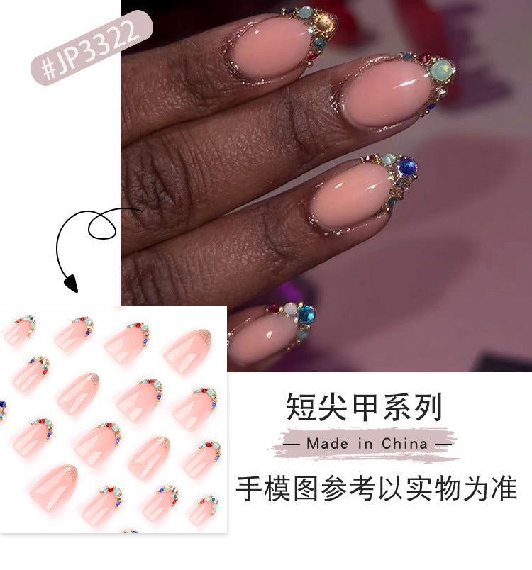 Yiwu Nail Patch Wear Armor French Shining Diamond Gem Flash Nail Shimmering Powder Nail Tip Can Be Repeated Fake Nails