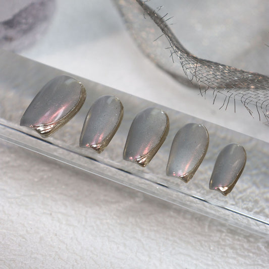 Silver Magic Mirror GenOptics Aura Essence Wear Armor Thin and Glittering Side French Metal Wear Simple Fake Nails Nail Stickers