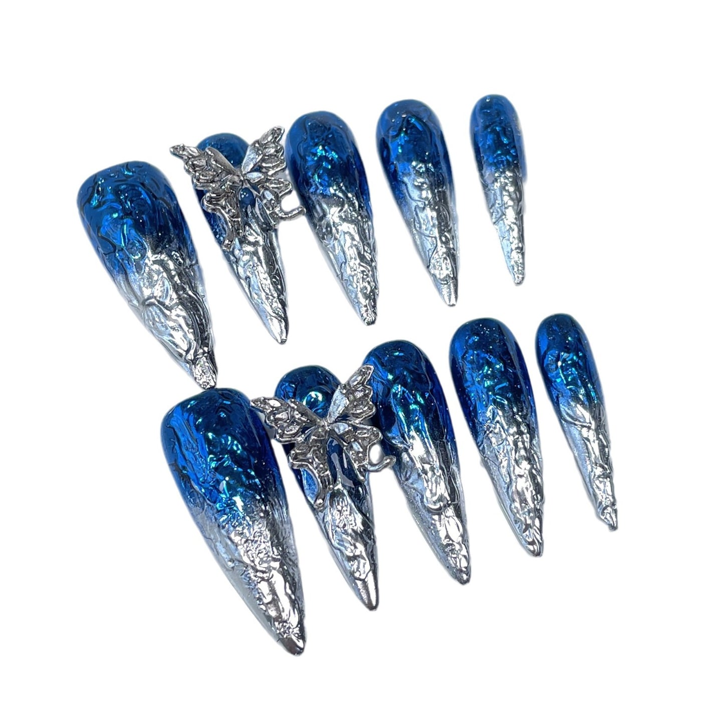 Sweet Cool Hot Girl Hand-Wear Nail Metal Two-Tone Gradient Irregular Liquid Shape Mid-Length European and American Manicure